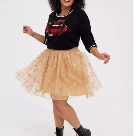 NWT Torrid size 2 / 2X Lips Sweater Plaid Black Plus 18 /20 Holiday / Christmas - Picture 2 of 6